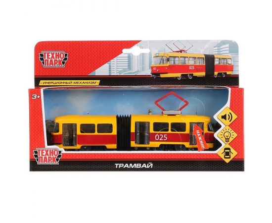 Машина металл свет-звук ТРАМВАЙ с гармош., 19 см, дв., инерц 269488 269488