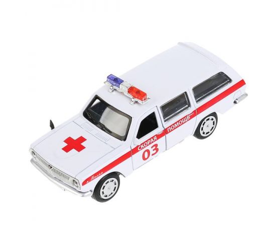Машина металл ГАЗ-2402 "ВОЛГА" СКОРАЯ 12 см, двери, багаж, белая, в кор. 303651 303651