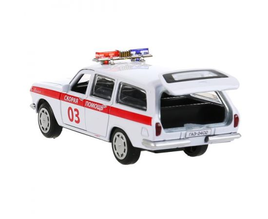 Машина металл ГАЗ-2402 "ВОЛГА" СКОРАЯ 12 см, двери, багаж, белая, в кор. 303651 303651