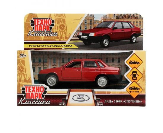 Машина металл LADA-21099 "СПУТНИК" 12 см, двери, багаж, инерц, красный 336381 336381