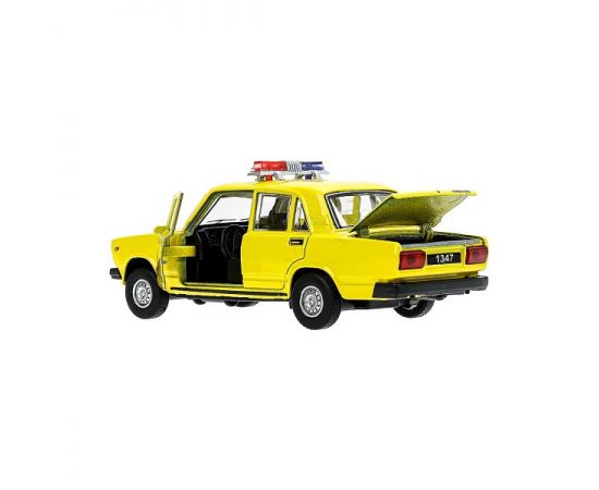 Машина металл ваз-2107 ПОЛИЦИЯ, св-зв, длина 12 см, дв, баг,ин, желтый, кор. Технопарк в кор.2*36шт 384359