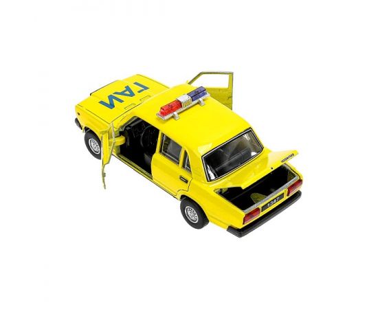 Машина металл ваз-2107 ПОЛИЦИЯ, св-зв, длина 12 см, дв, баг,ин, желтый, кор. Технопарк в кор.2*36шт 384359