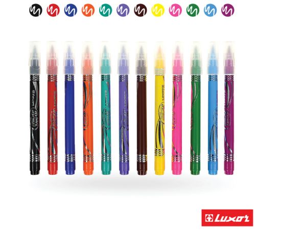 Фломастеры с кистевым пишущим узлом Luxor "Color Brush", 12цв., смываемые, картон, европодвес 6106/Box 12