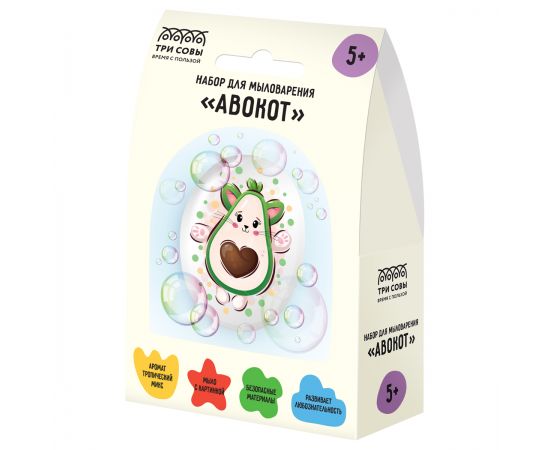 Набор для мыловарения ТРИ СОВЫ "Авокот", 1 мыло с картинкой, картонная коробка 703