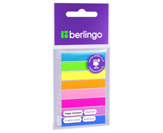 Флажки-закладки Berlingo 45*8мм, 20л*8 неоновых цветов, европодвес LSz_45080