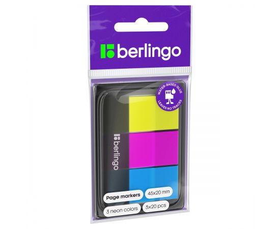 Флажки-закладки Berlingo, 45*20мм, 20л*3 неоновых цвета, в диспенсере LSz_45201
