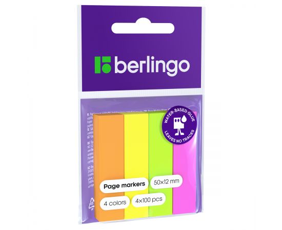 Флажки-закладки Berlingo, 12*50мм, 100л*4 неоновых цвета LSz_50124