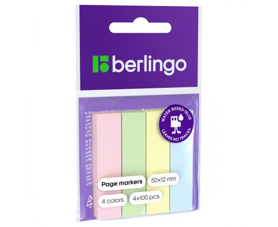 Флажки-закладки Berlingo 12*50мм, 100л*4 пастельных цвета, европодвес LSz_50125