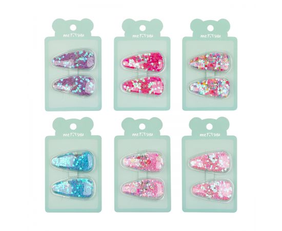 Заколки для волос MESHU, клик-клак, наполнитель, ассорти, 2шт., 5,5см, европодвес MS_60619