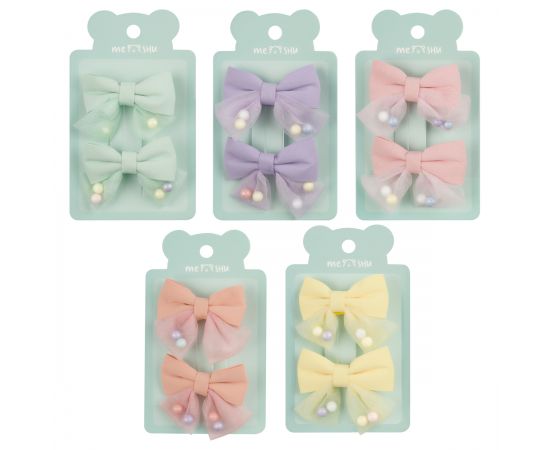 Заколки для волос MESHU, прищепка-бант с наполнителем, ассорти, 2шт., 5см, европодвес MS_60623
