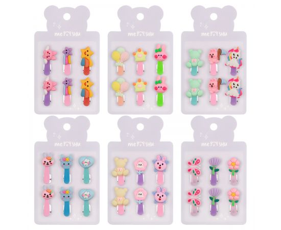 Заколки для волос MESHU, прищепки маленькие, ассорти, 6шт., 3,5см, европодвес MS_60629