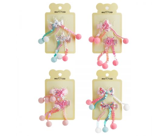 Заколки для волос MESHU, прищепки с помпонами, ассорти, 2шт., 4*6см, европодвес MS_60635