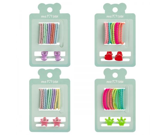 Набор аксессуаров для волос MESHU, резинки 10шт., диаметр 2см, заколки 2шт., 1см,ассорти, европодвес MS_60686