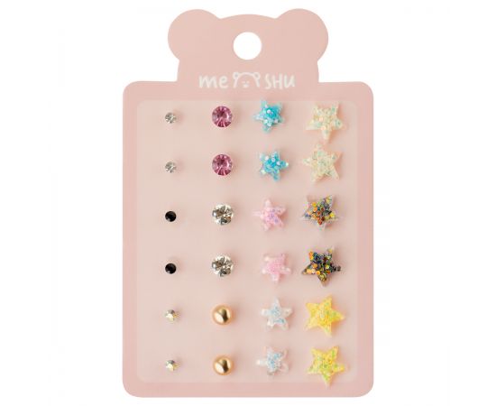 Серьги MESHU "Stars", бижутерия, 12 пар, европодвес MS_60708