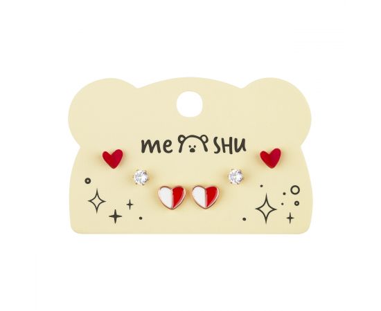 Серьги MESHU, бижутерия, красные, 3 пары, европодвес MS_60715