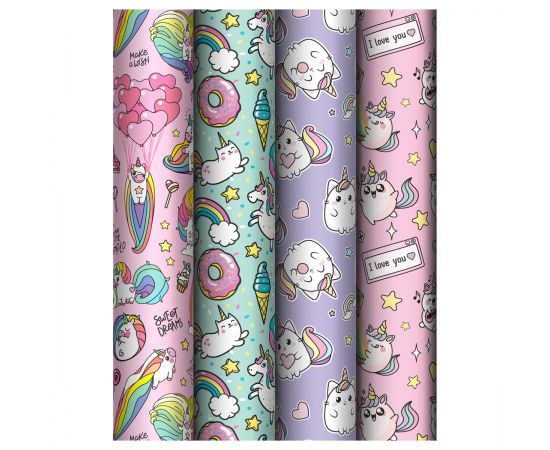 Упаковочная бумага глянц. 70*100см, MESHU "Unicorn", 80 г/м2, ассорти, 4 дизайна MS_62805
