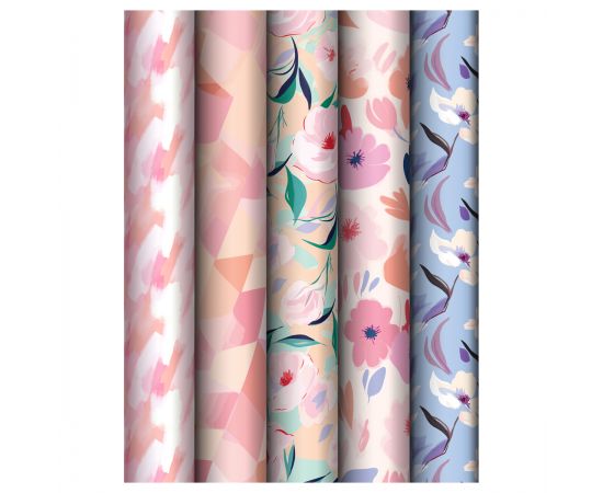 Упаковочная бумага глянц. 70*100см, MESHU "Floral mood", 80 г/м2, ассорти, 5 дизайнов MS_62823