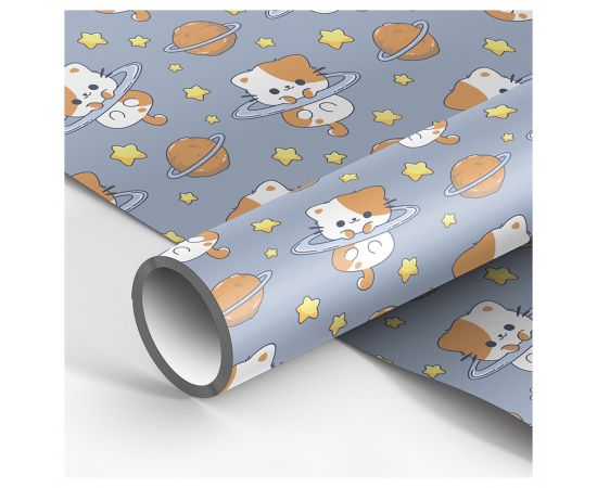 Упаковочная бумага глянц. 70*100см, MESHU "Space kitten", 80г/м2 MS_62840