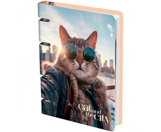 Тетрадь на кольцах А5, 100л., MESHU "Cat and the city", картон, матовая ламинация MS_63944