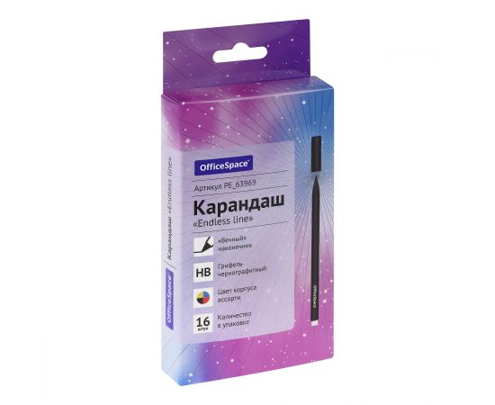 Карандаш ч/г с металлическим наконечником OfficeSpace "Endless line", HB, ассорти PE_63969
