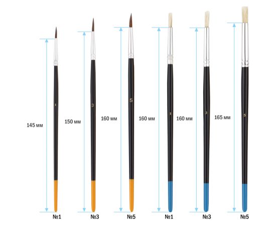 Набор кистей ArtSpace 15шт., пони, щетина, плоские, круглые, блистер SB_3298