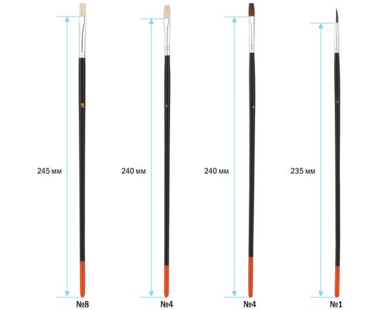 Набор кистей ArtSpace 15шт., пони, щетина, плоские, круглые, блистер SB_3298