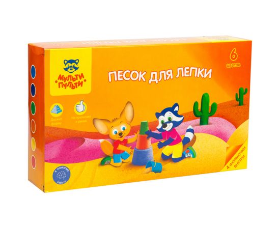 Песок для лепки Мульти-Пульти "Енот в пустыне", 6 цветов, 720г, в баночке, 4 формочки, карт. упаковка ПН_16959 / 537
