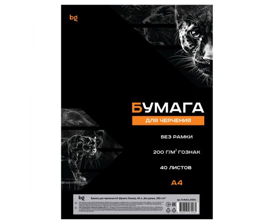 Бумага для черчения А4, 40л., BG (бумага Гознак), без рамки, 200г/м2 в КОРОБЕ Пч40А4_09096