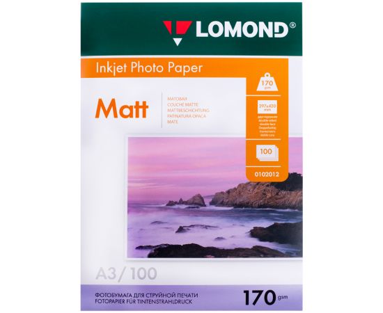 Фотобумага А3 для стр. принтеров Lomond, 170г/м2 (100л) матовая двусторонняя 0102012