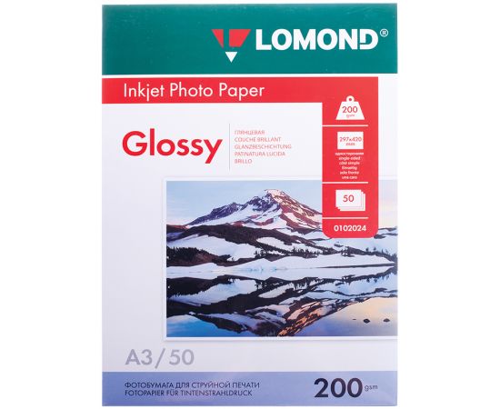 Фотобумага А3 для стр. принтеров Lomond, 200г/м2 (50л) глянцевая односторонняя 0102024