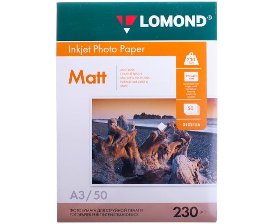 Фотобумага А3 для стр. принтеров Lomond, 230г/м2 (50л) матовая односторонняя 0102156
