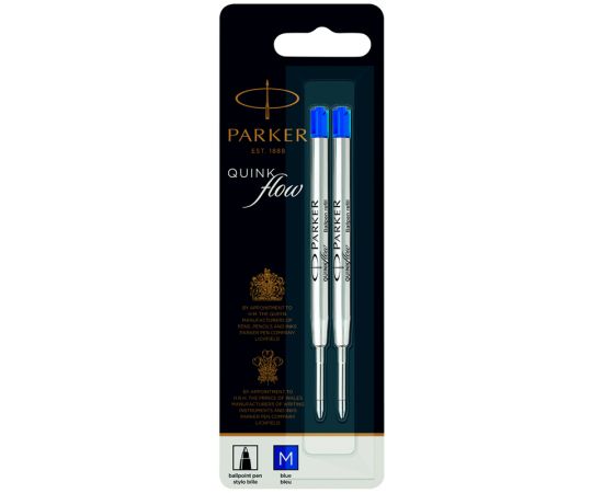 Стержень шариковый объемный Parker "QuinkFlow Ball Point" синий, 98мм, 1,0мм, метал. корпус, 2шт., блистер 1950373