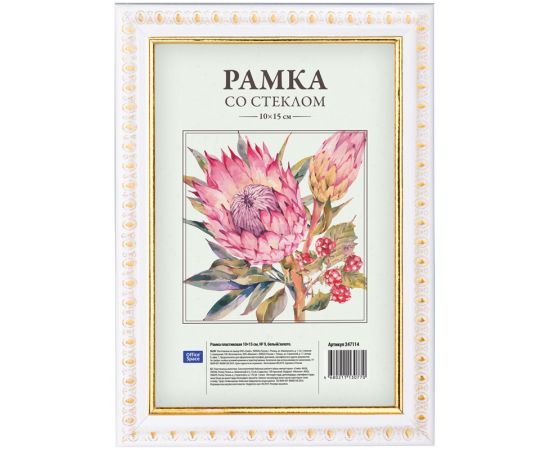 Рамка пластиковая 10*15см, OfficeSpace, № 9, белый/золото 247114