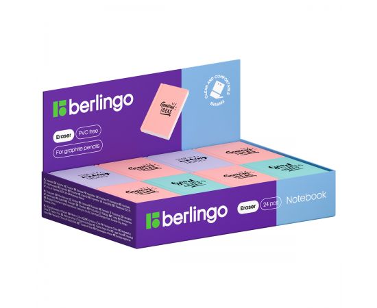 Ластик Berlingo "Notebook", термопластичная резина, цвета ассорти, 48*34*8мм Blc_00560