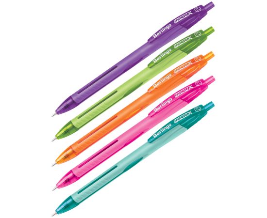 Ручка шариковая автоматическая Berlingo "Hyper X" синяя, 0,7мм, игольчатый стержень, корпус ассорти CBm_70901