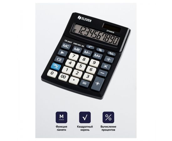 Калькулятор настольный Eleven Business Line CMB1001-BK, 10 разрядов, двойное питание, 102*137*31мм, черный CMB1001-BK