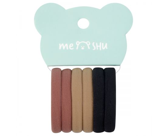 Резинки для волос MESHU "Essence thin", горчичные, каштановые, черные, 6шт., диаметр 4см, европодвес MS_60538