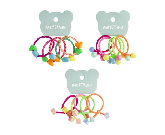Резинки для волос MESHU с пластиковыми топперами, тонкие, ассорти, 5шт., диаметр 2,5см, европодвес MS_60546