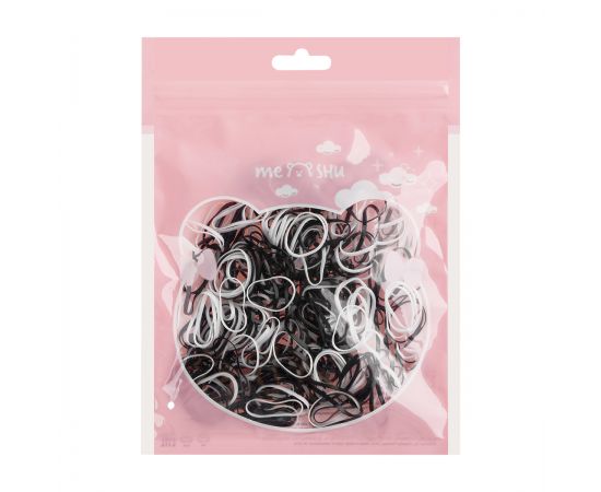 Резинки для волос MESHU, белые/черные, 300шт., диаметр 2см, европодвес MS_60598