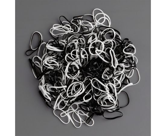 Резинки для волос MESHU, белые/черные, 300шт., диаметр 2см, европодвес MS_60598