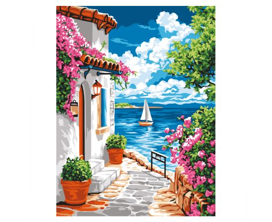 Картина по номерам на картоне ТРИ СОВЫ "Греческая улочка", 30*40, с акриловыми красками и кистями КК3040_57391