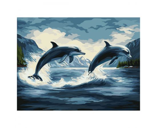 Картина по номерам на холсте ТРИ СОВЫ "Дельфины", 40*50, с акриловыми красками и кистями КХ4050_53910
