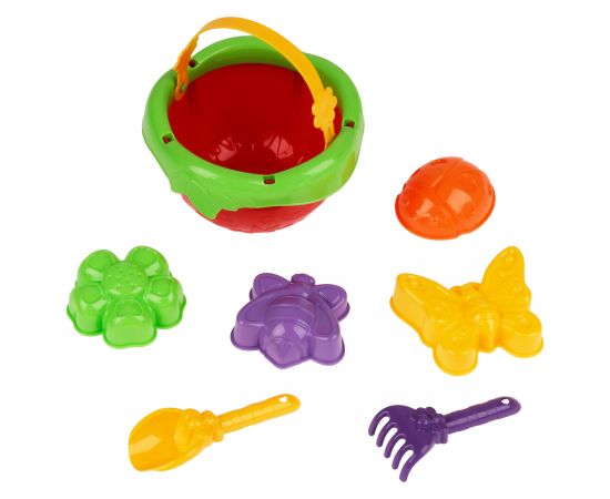 Набор для песка ТРИ СОВЫ "Лесная лужайка", 7 предметов (ведро-лукошко, грабли, совок, 4 формочки) ПИО 006