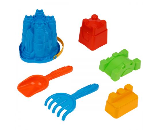 Набор для песка ТРИ СОВЫ "Замок", 6 предметов (ведро-замок, грабли, совок, 3 формочки) ПИО 009