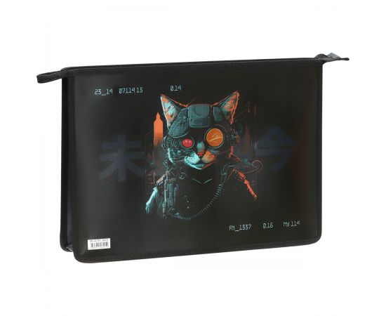 Папка для тетрадей 1 отделение, А4, ArtSpace "RoboCat", ламинированный картон, фольга, на молнии ПМ-А4-291_58225