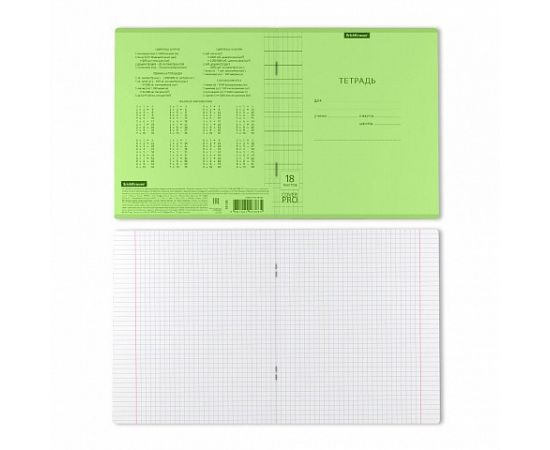 Тетрадь школьная ученическая с пластиковой обложкой на скобе ErichKrause Классика CoverPrо fizzy, Neon, зеленый, А5+, 18 листов, клетка 018015254-56366