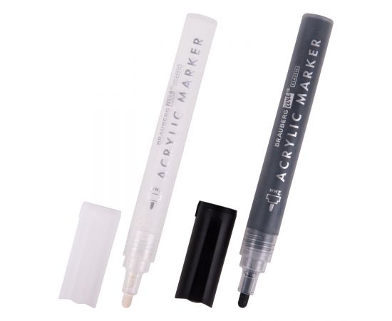 Маркеры акриловые для рисования и хобби BRAUBERG ART CLASSIC, НАБОР 2 цв., ЧЁРНЫЙ/БЕЛЫЙ, 2 мм,152148 152148
