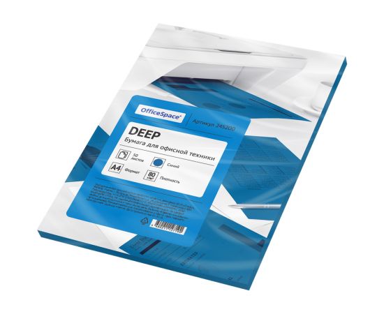 Бумага цветная OfficeSpace deep А4, 80г/м2, 50л. (синий) 245200
