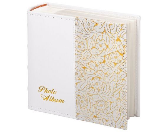Фотоальбом BRAUBERG на 300 фото 10*15 см, под кожу, бумажные страницы, бокс, белый+золото, 391117 391117