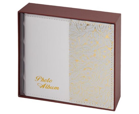 Фотоальбом BRAUBERG на 300 фото 10*15 см, под кожу, бумажные страницы, бокс, белый+золото, 391117 391117